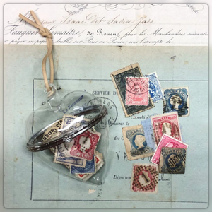 Ephemera Filed Glass Heart with Cord Hanger