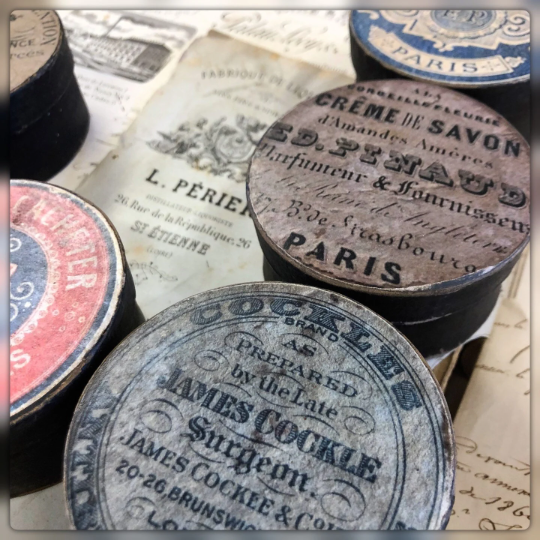 3" French Apothecary Paper Mache Round Boxes