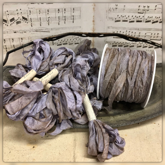 Perwinkle Ribon Distressed Aged Ribbon Periwinkle Approximately 5 yards – Monahan Papers