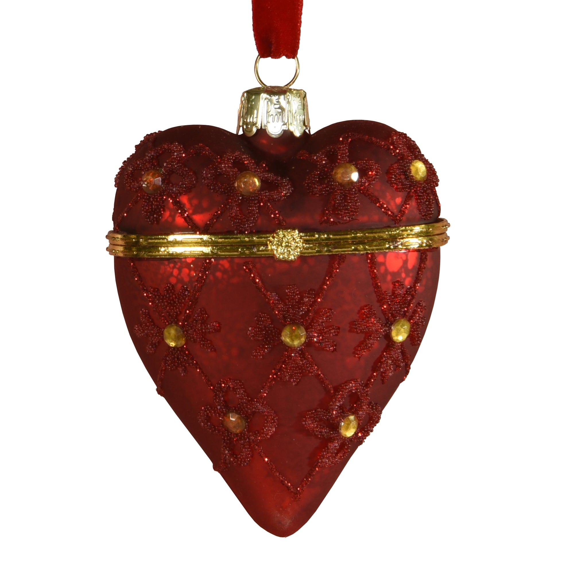 Bejeweled Glass Heart Locket Ornament