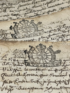 Original 1600's Stamped Antique French Script Document Pages